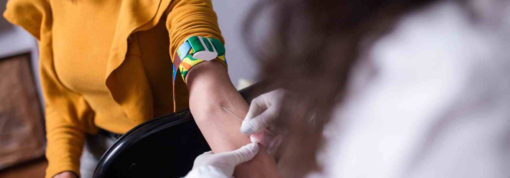 Blood testing at Nexus Pharmacy in Nottingham.
